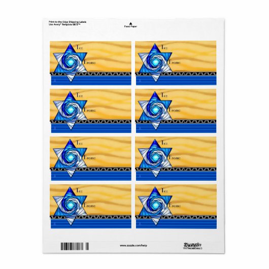 Art Deco Glas in lood Magen David To-From Etiket (Full Sheet)