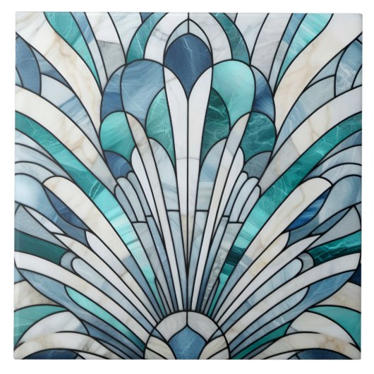 Art Deco Glas in lood Mozaïek Schelp Tegeltje (Voorkant)