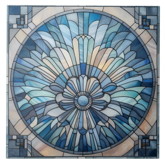 Art Deco Glas in lood Mozaïek Schelp Tegeltje (Voorkant)