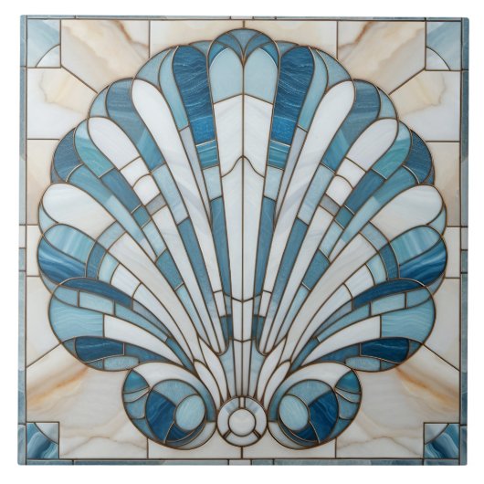 Art Deco Glas in lood Mozaïek Schelp Tegeltje (Voorkant)