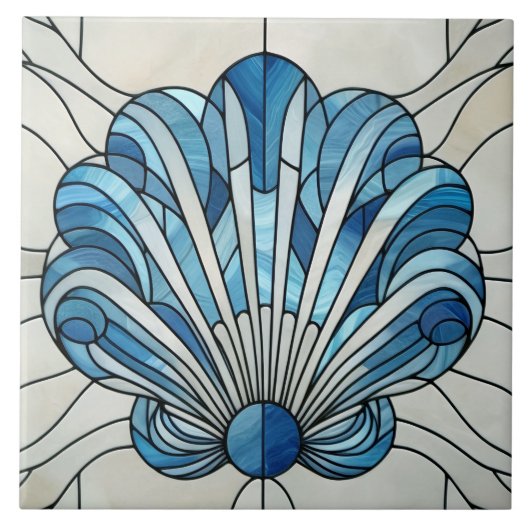 Art Deco Glas in lood Mozaïek Schelp Tegeltje (Voorkant)