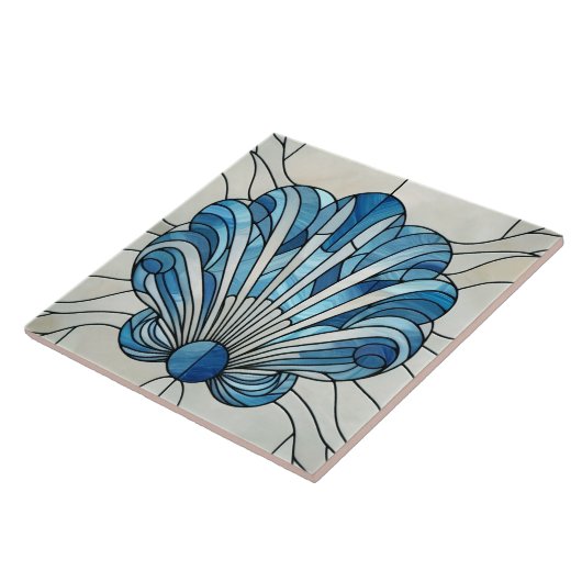 Art Deco Glas in lood Mozaïek Schelp Tegeltje (Zijkant)