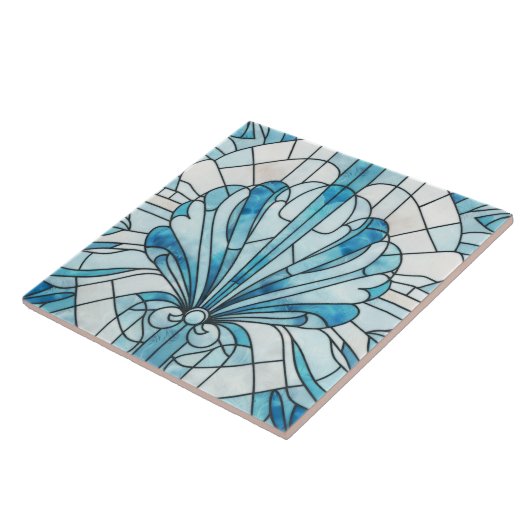 Art Deco Glas in lood Mozaïek Schelp Tegeltje (Zijkant)