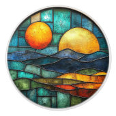 Art Deco Glas in lood Zon Maan Water Keramische Knop (Voorkant)