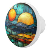 Art Deco Glas in lood Zon Maan Water Keramische Knop (Rechts)