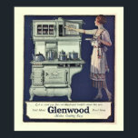 Art Deco Glenwood Stove Poster<br><div class="desc">Het prachtige Art Deco-poster adverteren de wonderen van de Glenwood Stove, die het koken zo veel gemakkelijker zal maken. Poster heeft een mooie vrouw die haar nieuwe prachtige kachel bewondert en er erg trots op is dat ze heeft gekookt. Opmerking: het vergroten van dit afbeelding kan resulteren in afdrukken van...</div>