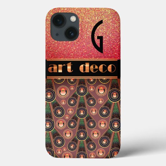 Art deco glitter look perzik groen zwart Case-Mate iPhone case (Achterkant)