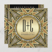 Art Deco Glitterende Gouden Uitnodigingen voor Eet (Voorkant / Achterkant)