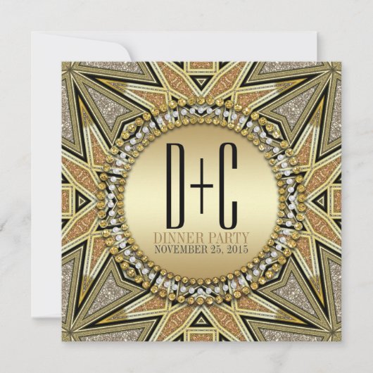Art Deco Glitterende Gouden Uitnodigingen voor Eet (Voorkant)