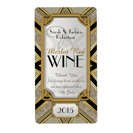 Art Deco Gold 2 stijlvolle wijnflesetiketten Etiket (Voorkant)