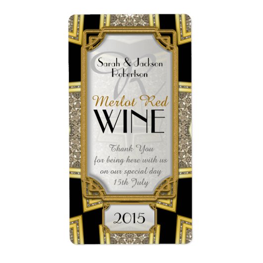 Art Deco Gold 3 stijlvolle wijnflesetiketten Etiket (Voorkant)