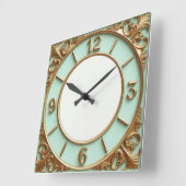 Art Deco Gold and Mint Vierkante Klok (Hoek)