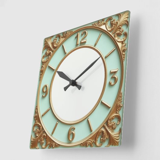 Art Deco Gold and Mint Vierkante Klok (Hoek)