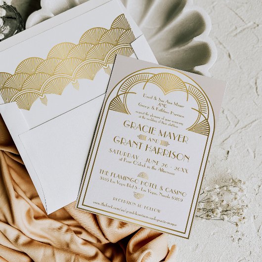 Art Deco Gold Arch Monogram Retro Trouwen Kaart