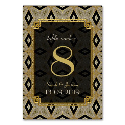 Art Deco Gold Black Diamond Weddenschappen Kaart (Voorkant)