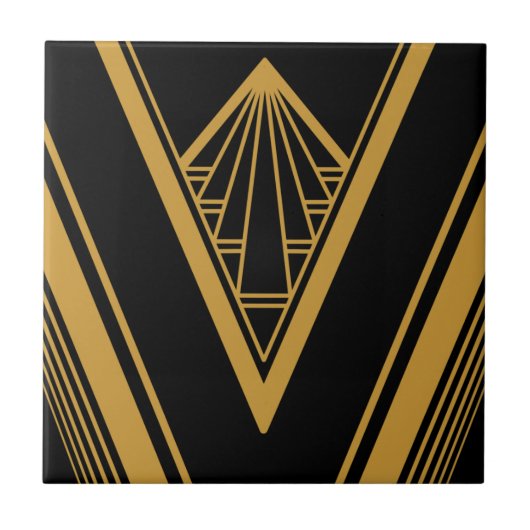 Art Deco Gold Black Elegant Geometric Crisp Tegeltje (Voorkant)