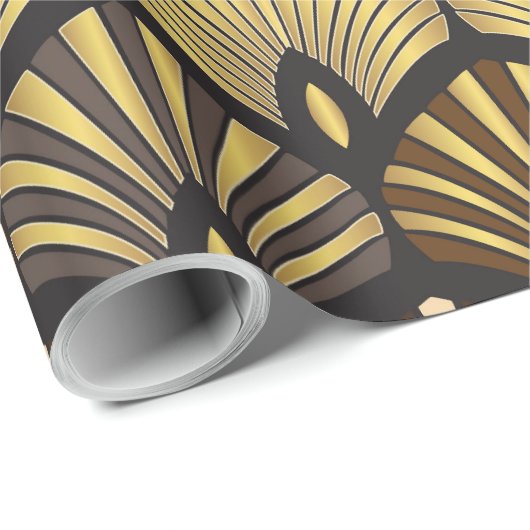 Art Deco Gold Black Fan Pattern Cadeaupapier (Rol Hoek)