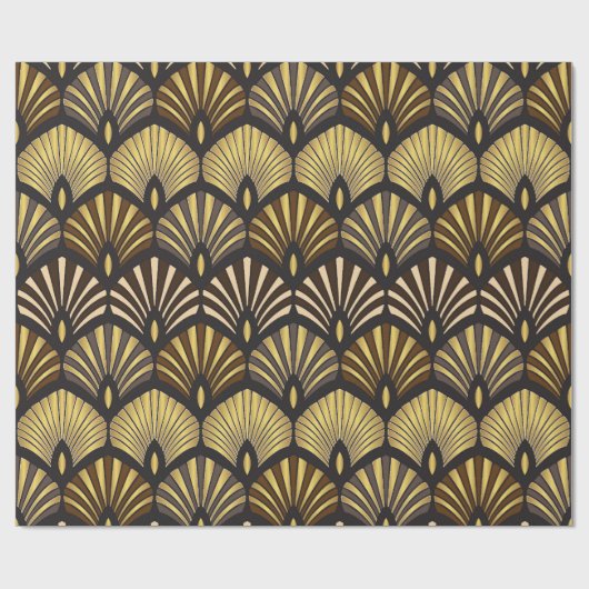Art Deco Gold Black Fan Pattern Cadeaupapier (Vlak)