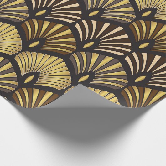 Art Deco Gold Black Fan Pattern Cadeaupapier (Hoek)