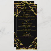 Art Deco Gold & Black Glamour Wedding Menu Kaart (Voorkant / Achterkant)