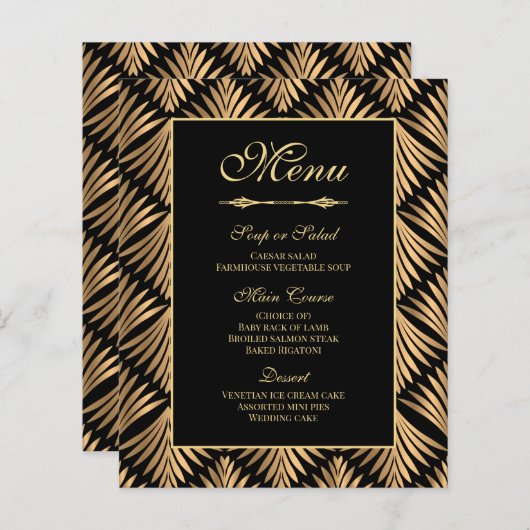 Art Deco Gold Black - Great Gatsby Wedding Menu (Voorkant / Achterkant)