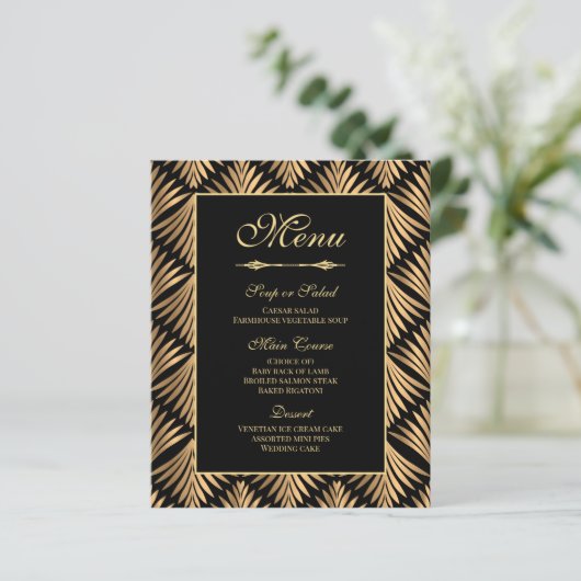 Art Deco Gold Black - Great Gatsby Wedding Menu (Staand voorkant)