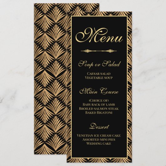 Art Deco Gold Black - Great Gatsby Wedding Menu Kaart (Voorkant / Achterkant)