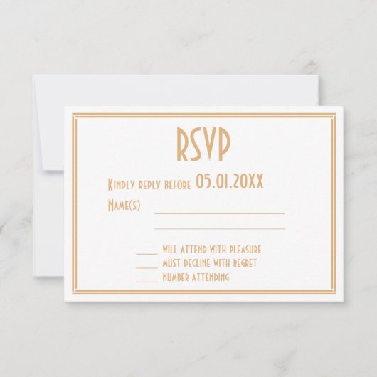 Art Deco Gold Black Great Gatsby Wedding RSVP-Kaar RSVP Kaartje (Voorkant)