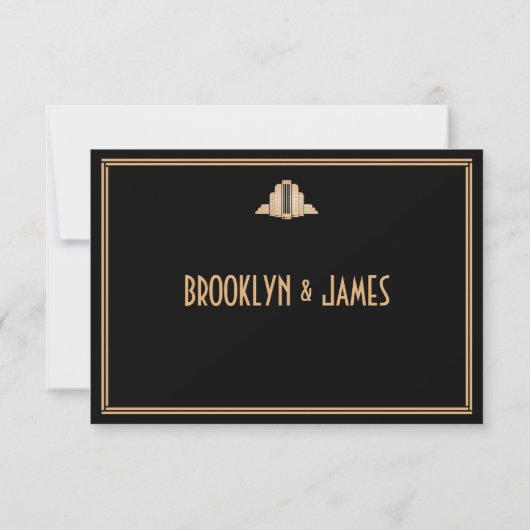 Art Deco Gold Black Great Gatsby Wedding RSVP-Kaar RSVP Kaartje (Achterkant)