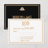 Art Deco Gold Black Great Gatsby Wedding RSVP-Kaar RSVP Kaartje (Voorkant / Achterkant)
