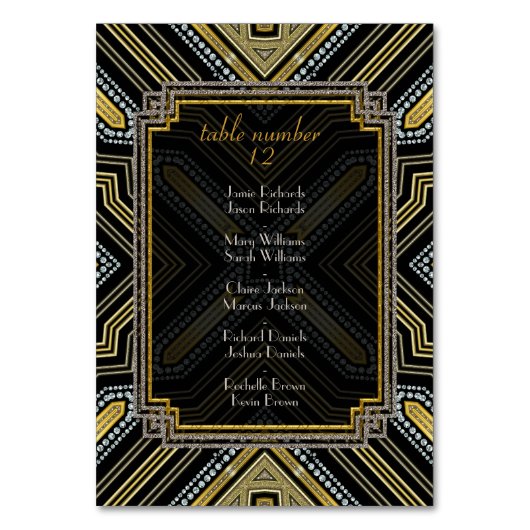 Art Deco Gold Black Guest Names Kaart (Achterkant)