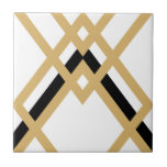 Art Deco Gold Black, naadloos geometrisch wit Tegeltje<br><div class="desc">Goud en zwart geometrisch detail ornament decoratieve keramische tegel met een witte achtergrond. Houd er rekening mee dat goud een mosterdgele platte kleurenafdruk is en geen echte gouden kleur. Een stijlvol en origineel ontwerp, ideaal voor een interieur met moderne of kunstdeco-stijl. Dit is een naadloos patroonontwerp, dus wanneer de tegels...</div>