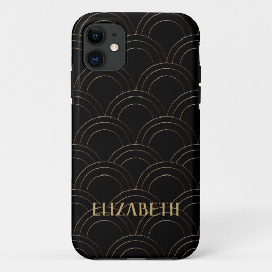 Art Deco Gold Black Name Persoonlijk Case-Mate iPhone Case (Achterkant)