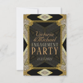 Art Deco Gold Black Verloving Uitnodiging