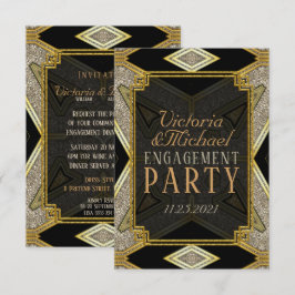 Art Deco Gold Black Verloving Uitnodiging