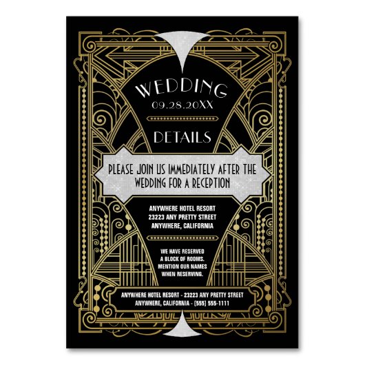 Art Deco Gold Black Wedding Inserts Kaarten (Voorkant)