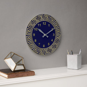 Art Deco Gold Blue Griekse Key Border Gold Markers Grote Klok