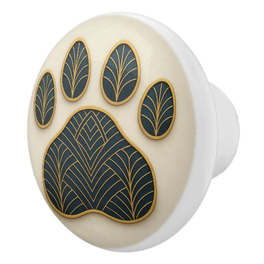 Art Deco Gold & Blue "Metalwork" Paw Ceramic Knob Keramische Knop (Rechts)
