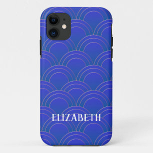 Art Deco Gold Blue-naam op maat Case-Mate iPhone Case