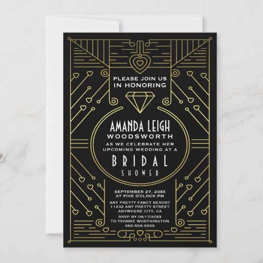 Art Deco  Gold Bridal Shower-uitnodigingen Kaart (Voorkant)