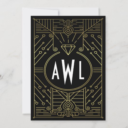 Art Deco  Gold Bridal Shower-uitnodigingen Kaart (Achterkant)