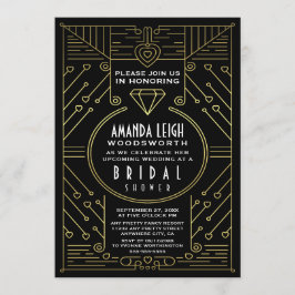 Art Deco  Gold Bridal Shower-uitnodigingen Kaart