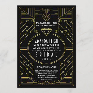 Art Deco  Gold Bridal Shower-uitnodigingen Kaart
