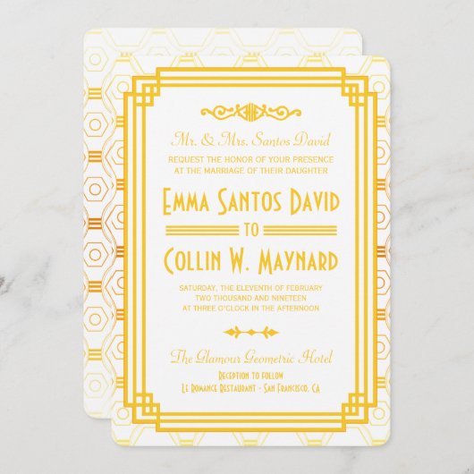Art Deco Gold bruiloft uitnodigingen (Voorkant / Achterkant)