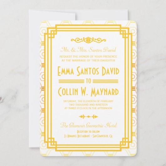 Art Deco Gold bruiloft uitnodigingen (Voorkant)
