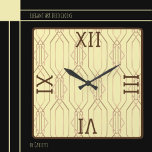 Art Deco Gold, Butterroom, donkerbruin Vierkante Klok<br><div class="desc">Elegant Art Deco Gold met een donkerbruin Romeins cijfer en trim. Ideaal voor ingangzalen,  dineren,  woongebieden en nog veel meer. Beschikbaar in verschillende kleuren.</div>
