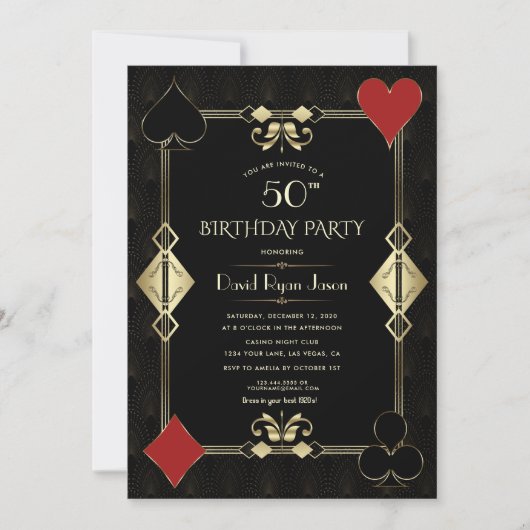 Art Deco Gold Casino Night Poker Man Verjaardag Kaart (Voorkant)