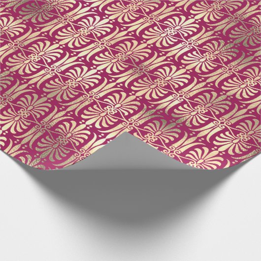 Art Deco Gold Champaigne Pink Peony Raspberry Cadeaupapier (Hoek)