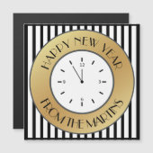 Art Deco Gold Clock en Stripes Happy Nieuwjaar (Voorkant / Achterkant)