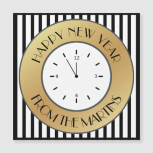 Art Deco Gold Clock en Stripes Happy Nieuwjaar